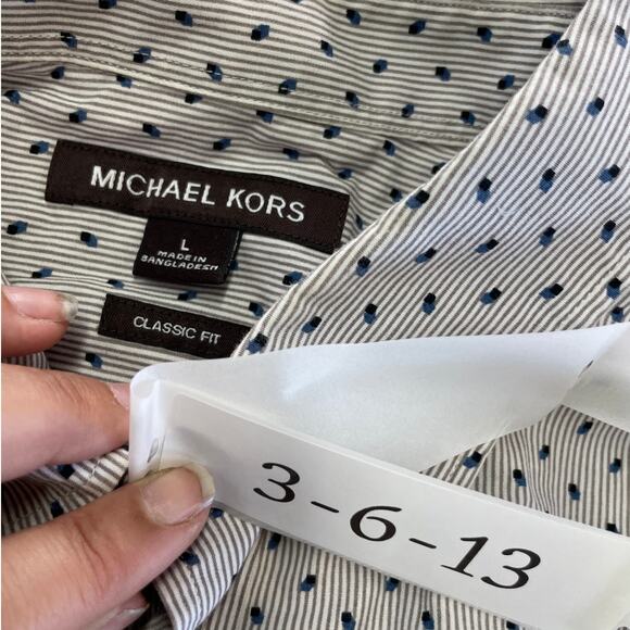 Michael Kors Shirt Men Large Blue Grey Striped Classic Button Up Cotton Career - Picture 3 of 8